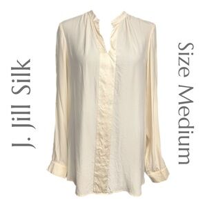 J.Jill - 100% Silk Cream Blouse - V‑Neck Long Sleeve Top - Size Medium